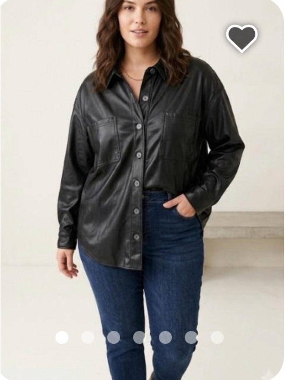 American Eagle Outfitters Black Faux Leather Button-Down Shirt